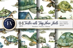 Tiny House Turtles Digital Paper | Turtle Watercolor Pattern Product Image 1