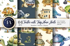 Turtle House Artwork Digital Paper | Turtle Watercolor Product Image 1
