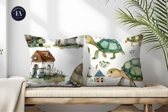 Turtles with Tiny House Shells Watercolor Digital Paper Product Image 2