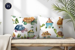 Tiny House Turtles Digital Paper | Turtle Watercolor Pattern Product Image 2