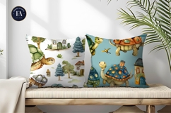 Turtles with Tiny House Shells Watercolor Digital Paper Product Image 2