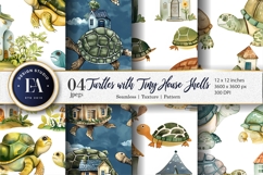 Turtles with Tiny House Shells Watercolor Digital Paper Product Image 1