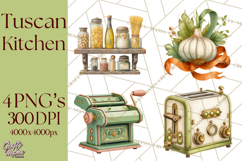 Tuscan Farmhouse Pasta Clipart, Rustic Pasta Night Kitchen Product Image 1