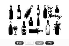 Hand Drawn Wine Bottle Clipart and Drink Set Bundle Product Image 1