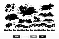Playful Hippo Silhouette Clipart Bundle for Crafts Product Image 1