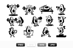 Cute Avocado Fitness Cartoon Clipart Set Product Image 1