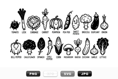 Black and White Cute Veggie Clipart Bundle for Crafts Product Image 1