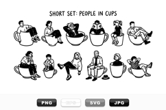 Black And White People Sitting In Cups Clipart Set Product Image 1