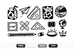 Black and White Hand Drawn School Supplies Clipart Set Product Image 1