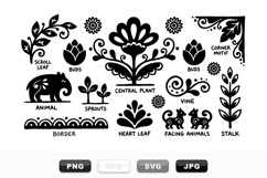Black Folk Art Floral Clipart Bundle For Crafts Product Image 1