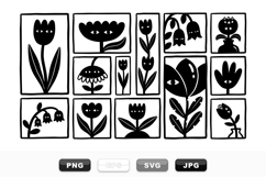 Minimalist Black Folk Flower Clipart Set for Crafts Product Image 1