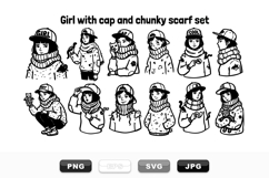 Hand Drawn Girl With Cap And Chunky Scarf Set For Winter Product Image 1