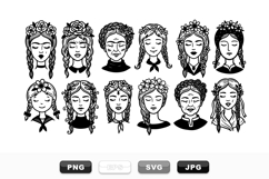Black And White Woman Portrait Clipart Bundle Product Image 1