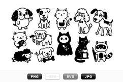 Black And White Cute Pet Clipart Bundle For Crafts Product Image 1