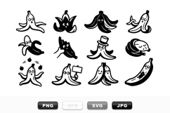 Funny Black and White Banana Character Clipart Bundle Product Image 1