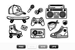 Retro Urban Skateboard Roller Skate Clipart Bundle Product Image 1