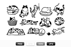 Black And White Cat Doodle Clipart Bundle For Crafts Product Image 1