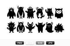 Cute Cartoon Monster Silhouettes Clipart Set Bundle Product Image 1