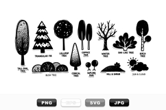 Hand Drawn Black and White Forest Tree Clipart Set Product Image 1