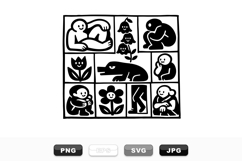 Minimal Black Happy Figures And Flowers Clipart Bundle Product Image 1