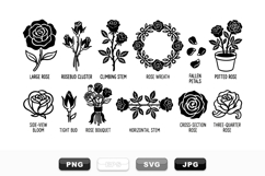 Black And White Rose Clipart Set For Crafts Product Image 1