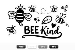 Cute Bee Kind Black White Clipart Bundle Product Image 1