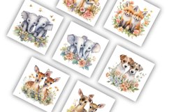 Twin Animals and Flowers | Watercolour Clipart JPG Product Image 2
