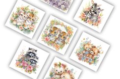 Twin Animals and Flowers | Watercolour Clipart JPG Product Image 3