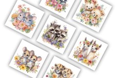 Twin Animals and Flowers | Watercolour Clipart JPG Product Image 4