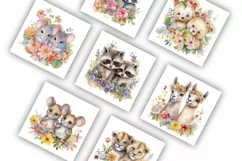 Twin Animals and Flowers | Watercolour Clipart JPG Product Image 4