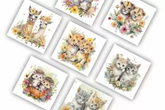 Twin Animals and Flowers | Watercolour Clipart JPG Product Image 5