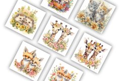 Twin Animals and Flowers | Watercolour Clipart JPG Product Image 6