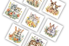 Twin Animals and Flowers | Watercolour Clipart JPG Product Image 7