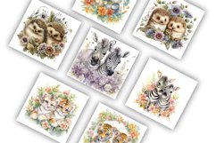 Twin Animals and Flowers | Watercolour Clipart JPG Product Image 8