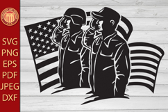Two American Soldiers Saluting USA Flag Product Image 1