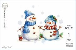 Two Christmas snowman png clipart| Watercolor cute snowmen Product Image 1