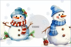 Two Christmas snowman png clipart| Watercolor cute snowmen Product Image 3