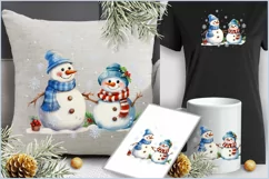 Two Christmas snowman png clipart| Watercolor cute snowmen Product Image 4