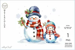 Two cute Christmas snowman png clipart| Watercolor snowmen Product Image 1