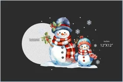 Two cute Christmas snowman png clipart| Watercolor snowmen Product Image 2