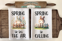 Spring Easter Bunnies with Fence | Kitchen Towel Sublimation Product Image 1