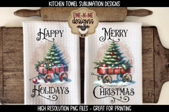 Red Wagon with Christmas Tree Kitchen Towel Sublimation PNG Product Image 1