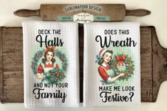 Funny Retro Christmas Housewife | Kitchen Towel Sublimation Product Image 1
