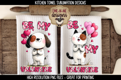 Dog and Cat Valentine Sublimation Kitchen Towel PNG Designs Product Image 1