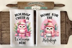 Pink Holiday Owls Kitchen Towel Sublimation Designs Product Image 1