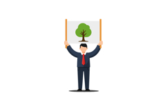 Businessman holding a sign with a tree symbol in minimal fla Product Image 1