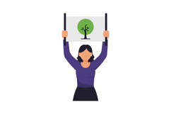 Woman holding a poster with a green tree illustration in a m Product Image 1