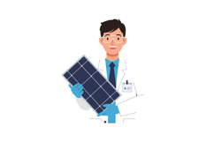Scientist holding a solar panel in a lab, minimal design vec Product Image 1