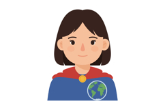 Young girl wearing a superhero cape with earth symbol in fla Product Image 1