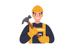 Construction worker smiling while holding a hammer in flat v Product Image 1